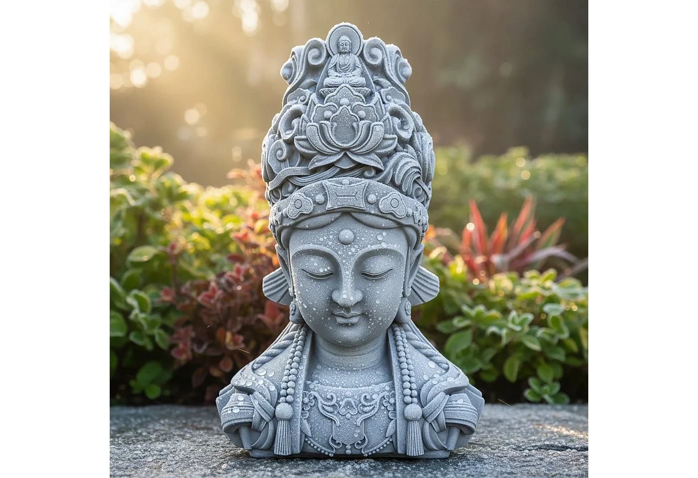 relaxdays Buddha-Büste 44 cm Polyresin Steinoptik Beige/Grau - Bild 5
