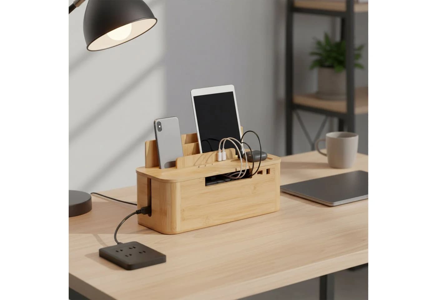 RELAXDAYS Kabelbox mit Handyhalter Bambus Natur