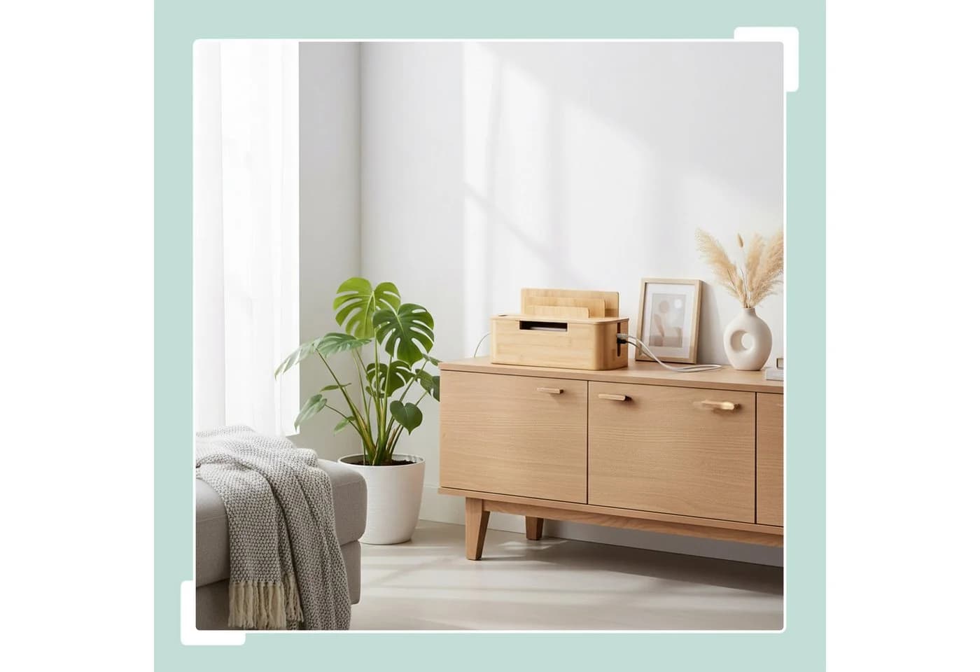 RELAXDAYS Kabelbox mit Handyhalter Bambus Natur - Bild 3