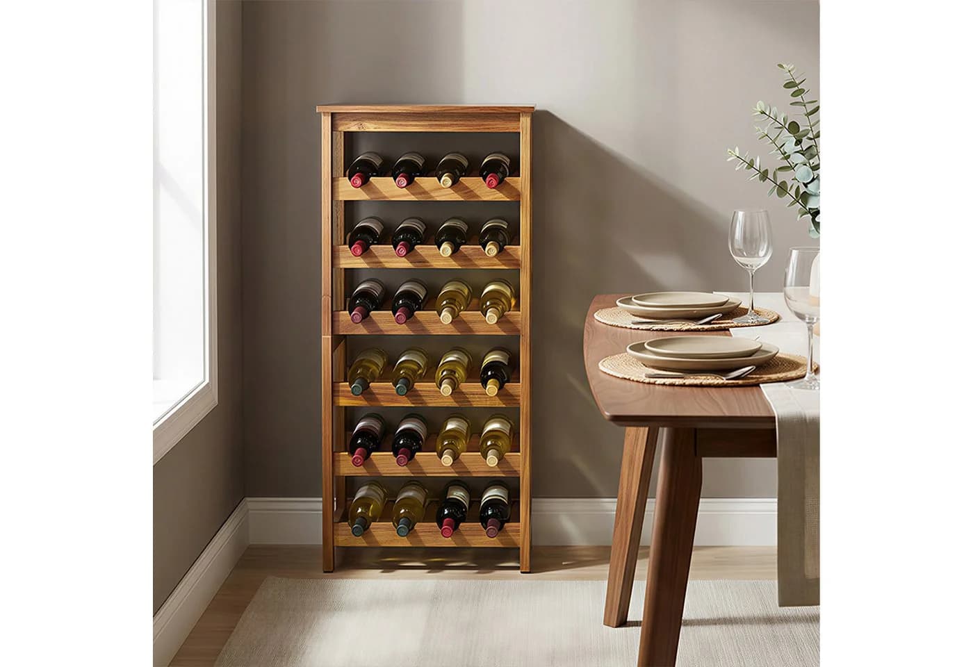 relaxdays Weinregal Akazienholz 24 Flasche Braun
