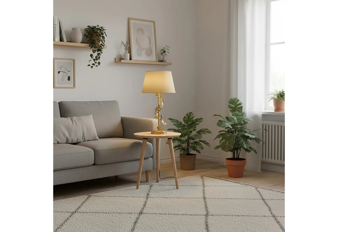 relaxdays Nachttischlampe Lorbeerranke Gold