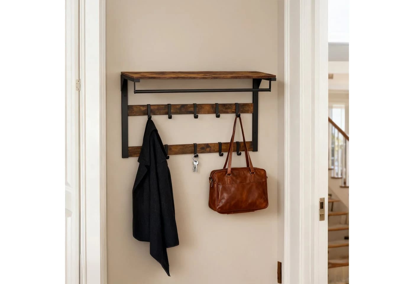 relaxdays Wandgarderobe mit 10 Haken & Ablage Industrial Design