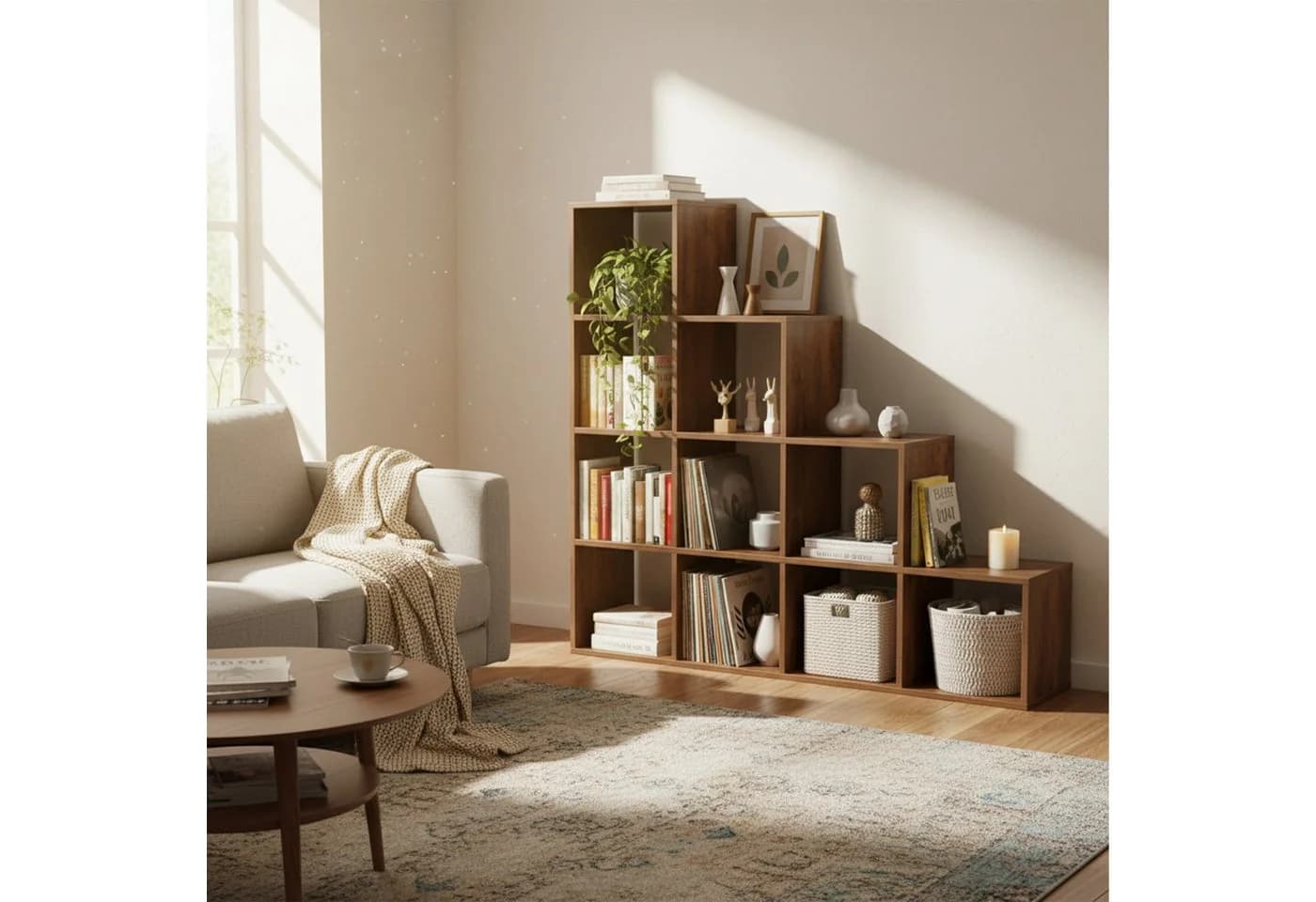 relaxdays Bücherregal Stufenregal 10 Fächer Braun