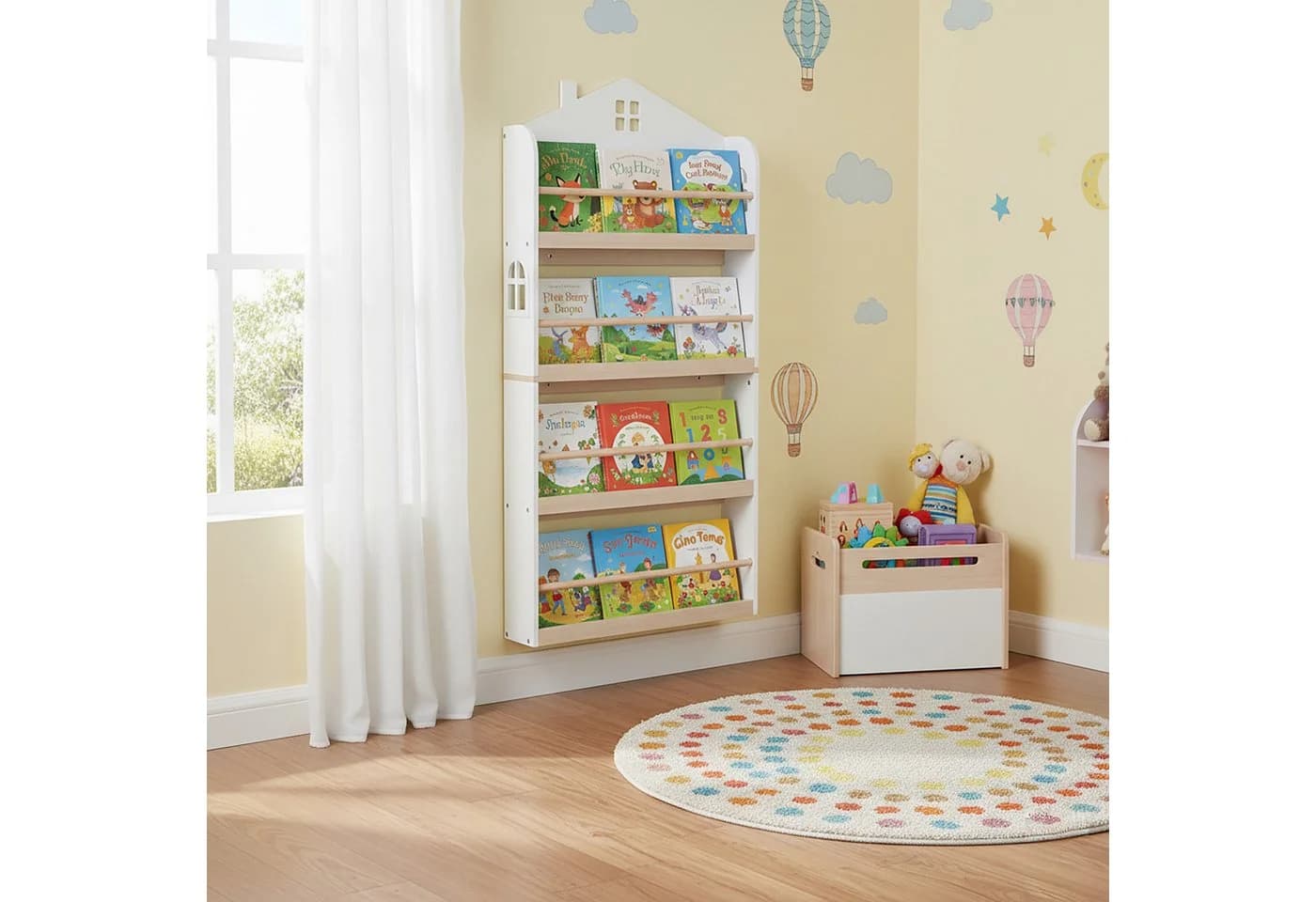 relaxdays Kinderregal Bücherregal Hausform Weiß/Natur - Bild 3
