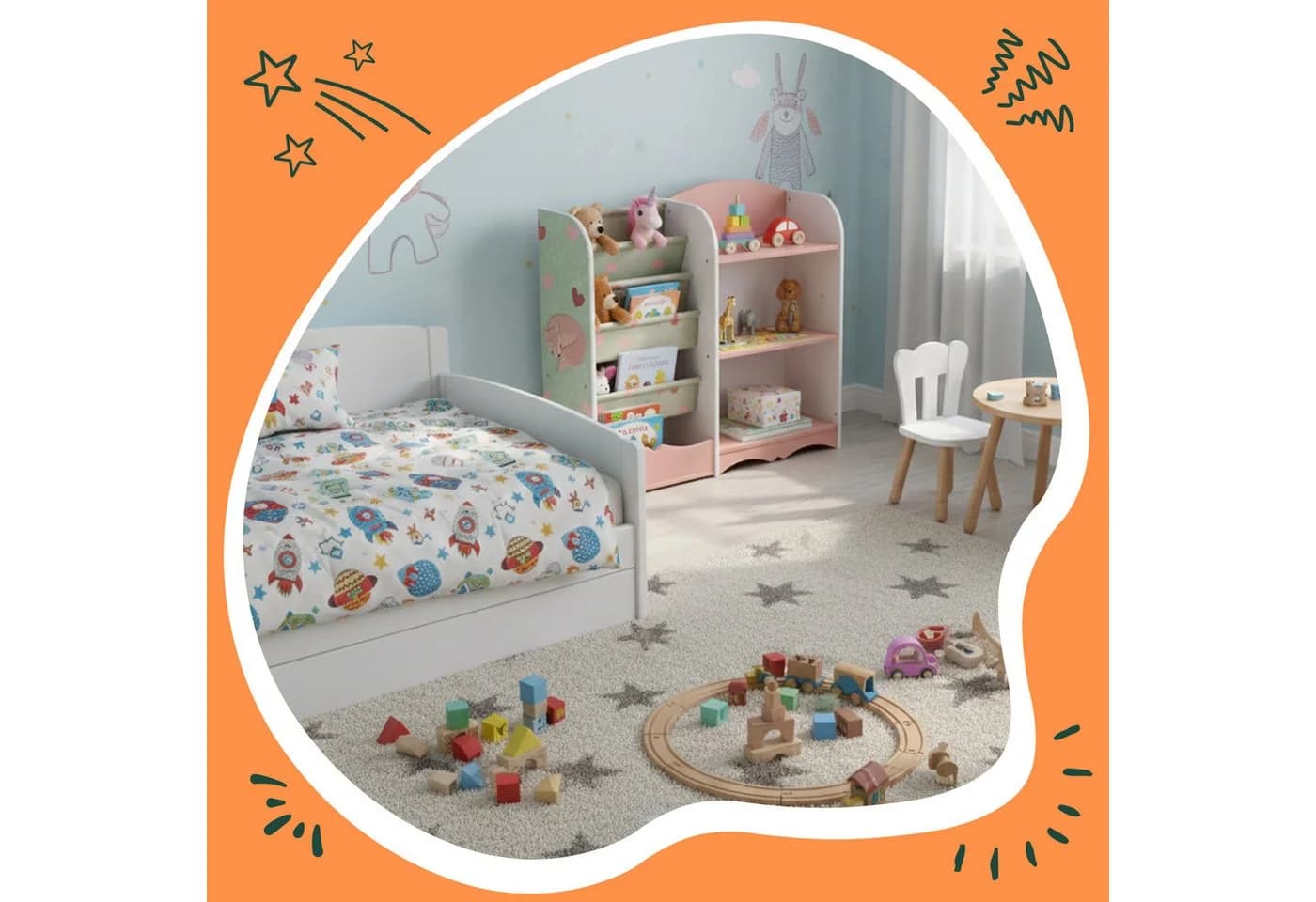 relaxdays Kinderregal 7 Fächer Fuchs-Motiv Rosa Grün Weiß - Bild 3