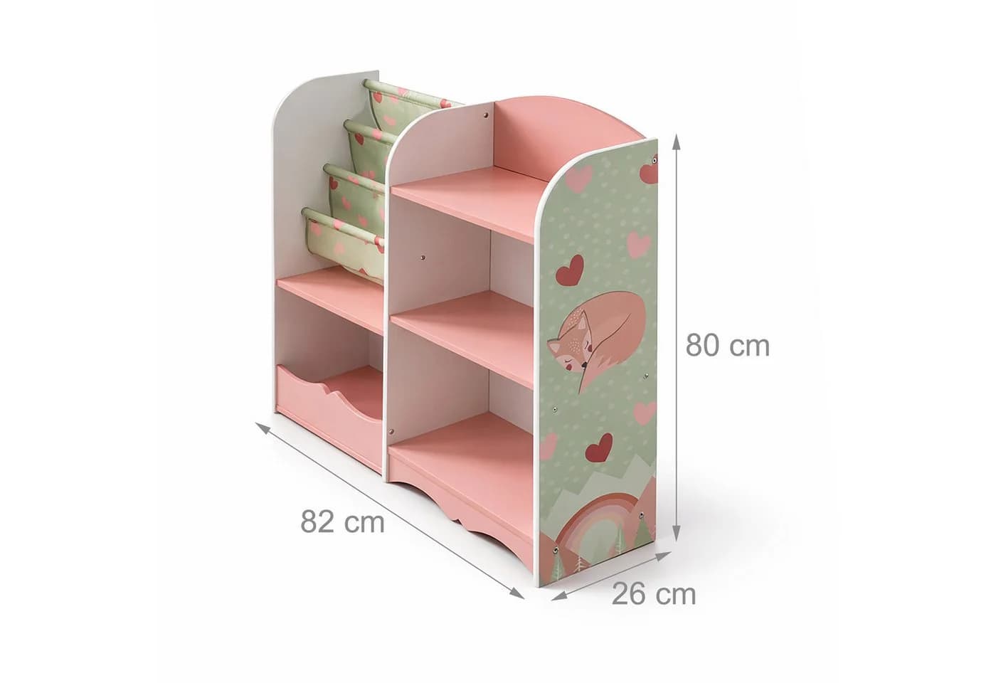relaxdays Kinderregal 7 Fächer Fuchs-Motiv Rosa Grün Weiß - Bild 4