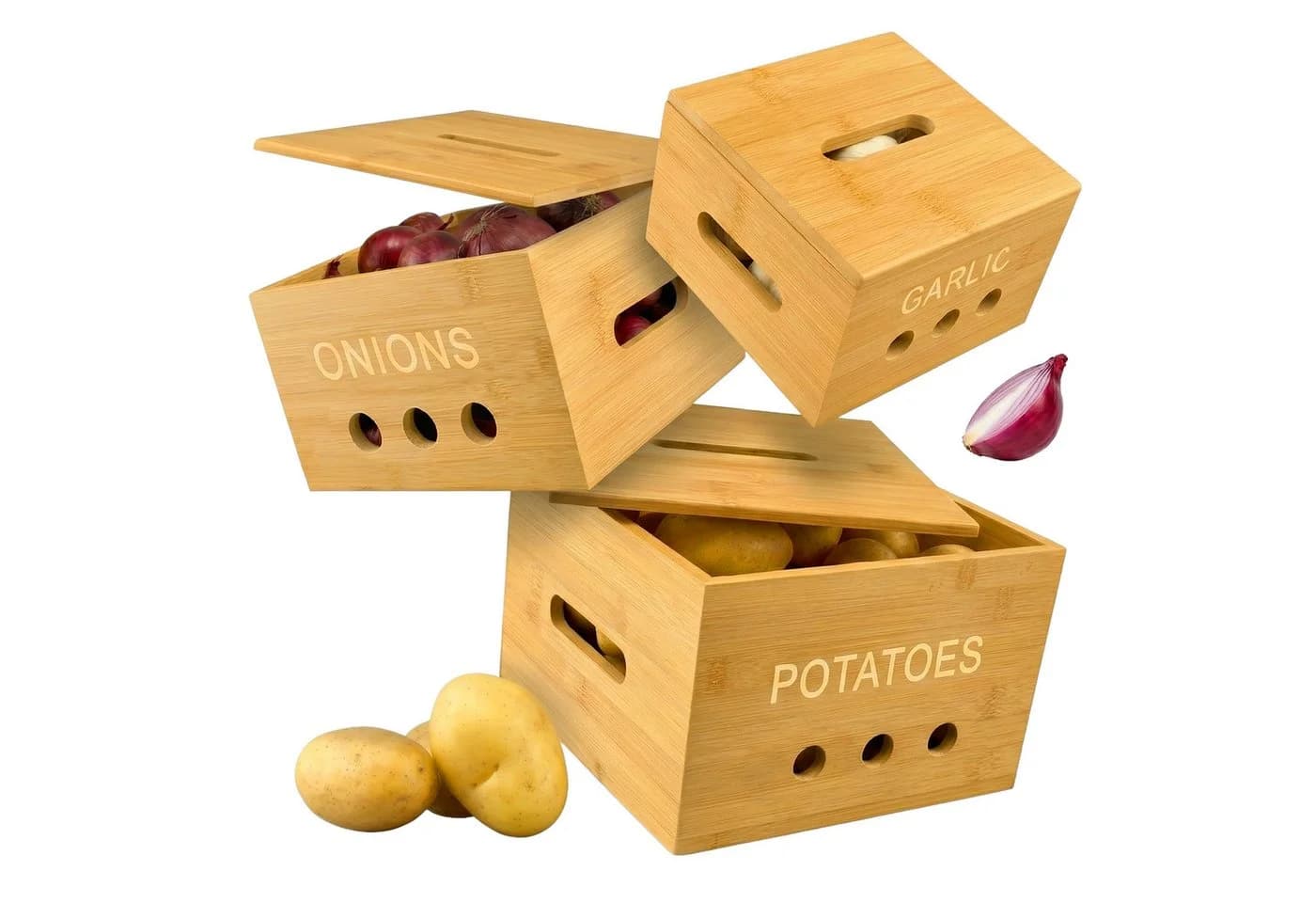 relaxdays Kartoffelkiste Bambus Aufbewahrungsboxen Set für Küche - Bild 2