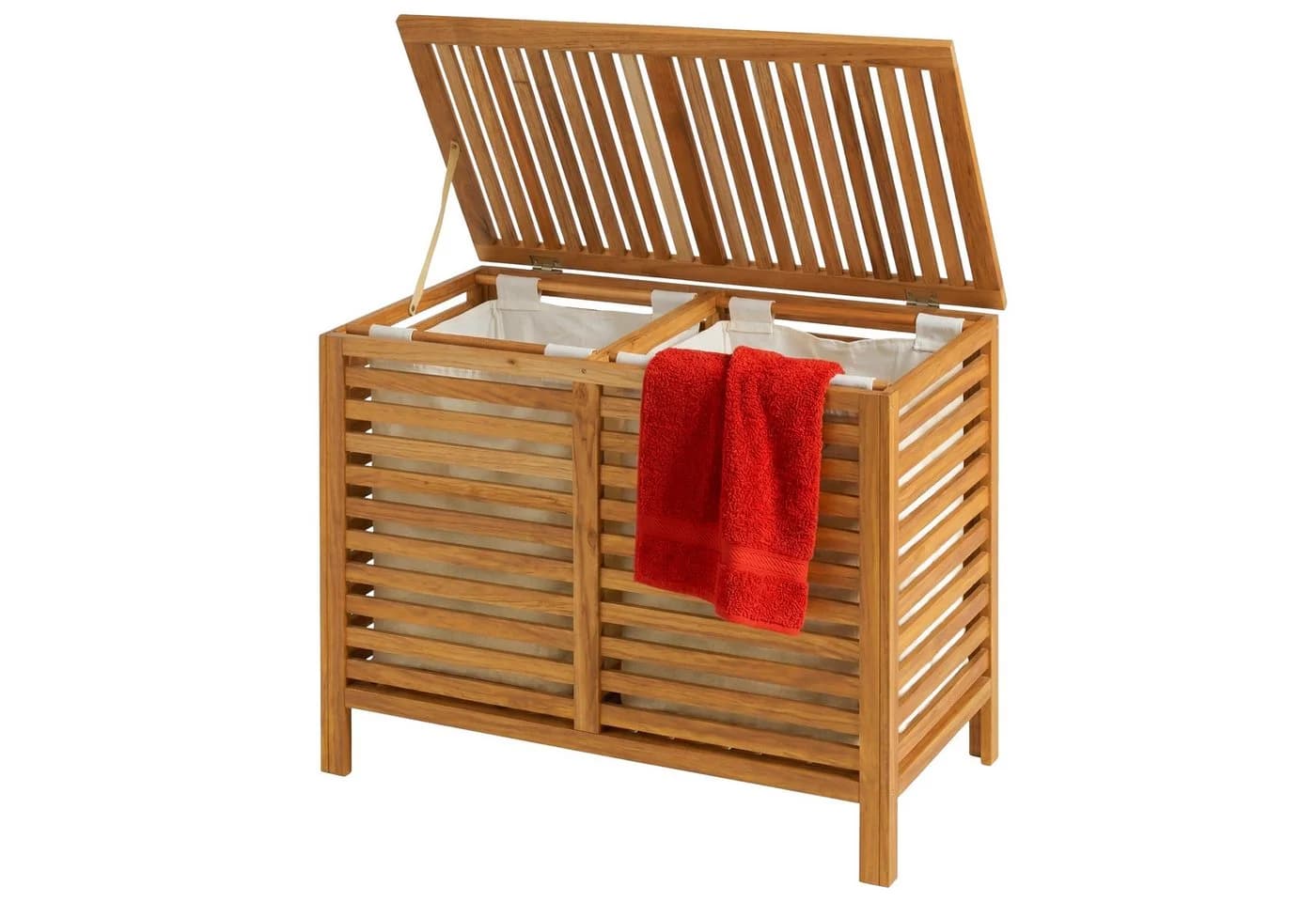 relaxdays Wäschesortierer 150 l mit 2 Fächern Walnussholz - Bild 2