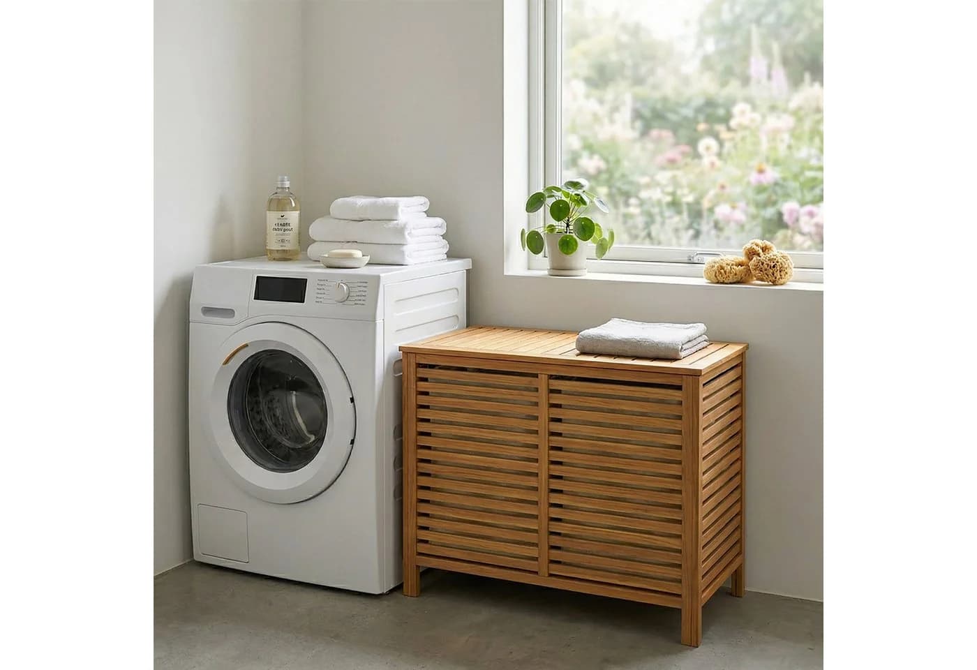 relaxdays Wäschesortierer 150 l mit 2 Fächern Walnussholz - Bild 3
