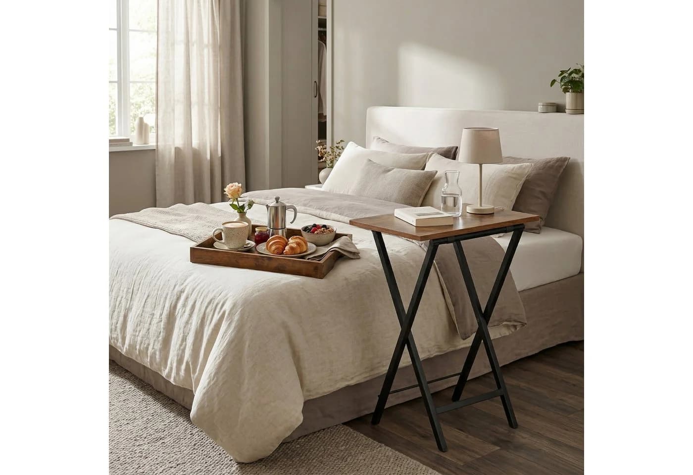 relaxdays Klappbarer Beistelltisch mit Tablett Braun/Schwarz