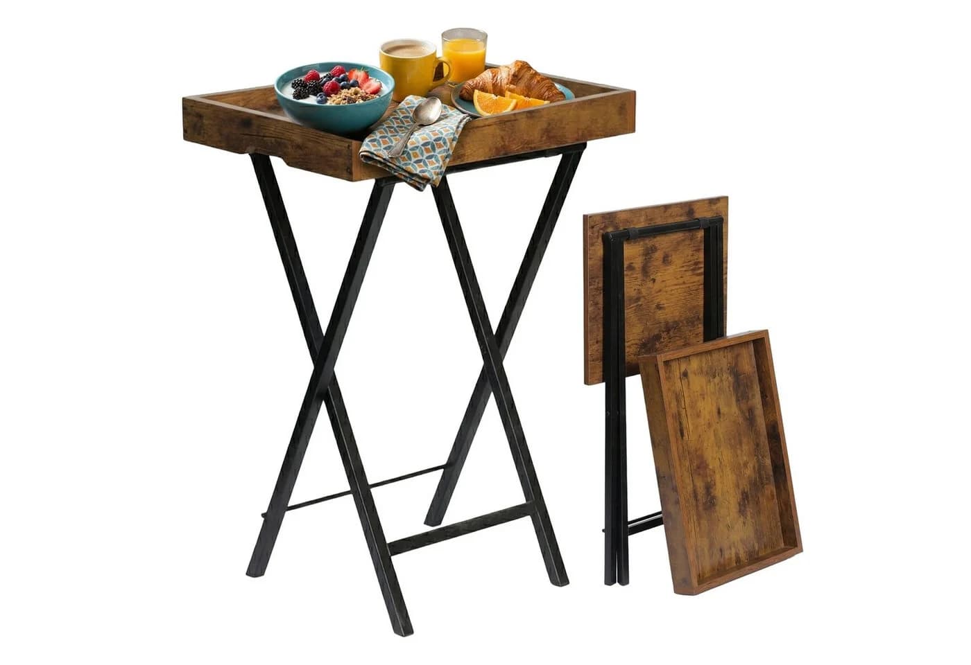 relaxdays Klappbarer Beistelltisch mit Tablett Braun/Schwarz - Bild 2