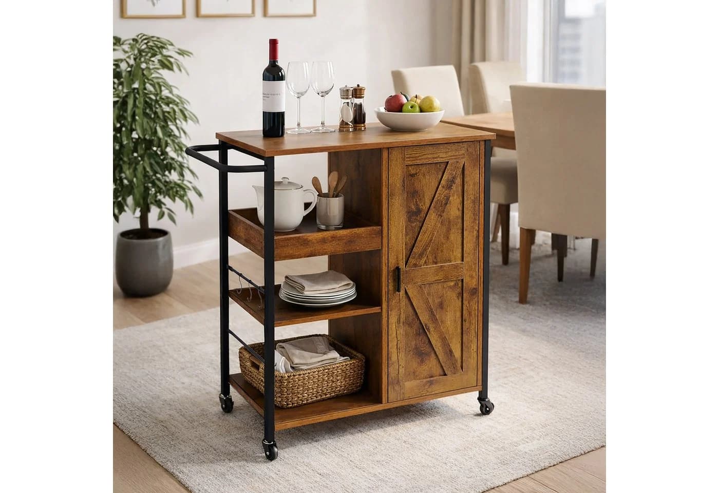 relaxdays Küchenwagen Servierwagen Industrial mit Schrank Braun Schwarz - Bild 5