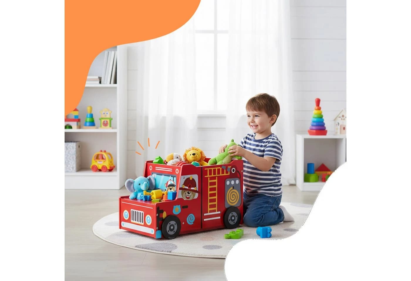 relaxdays Spielzeugtruhe Feuerwehr-Design Bunt