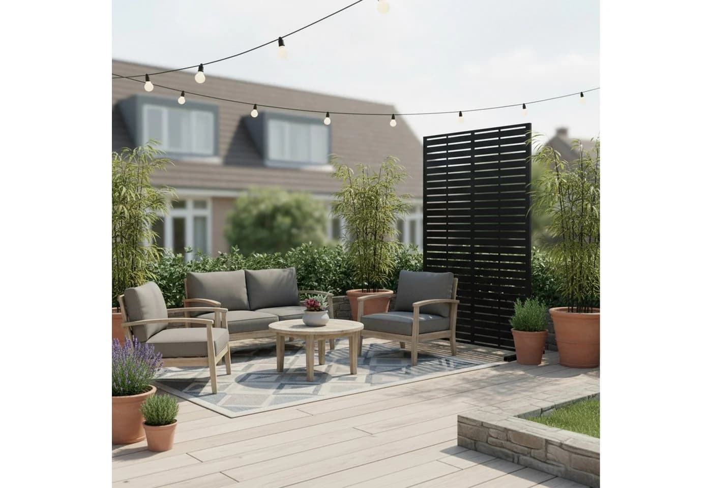 relaxdays Sichtschutzelement Sichtschutz für Garten Lamellen Schwarz