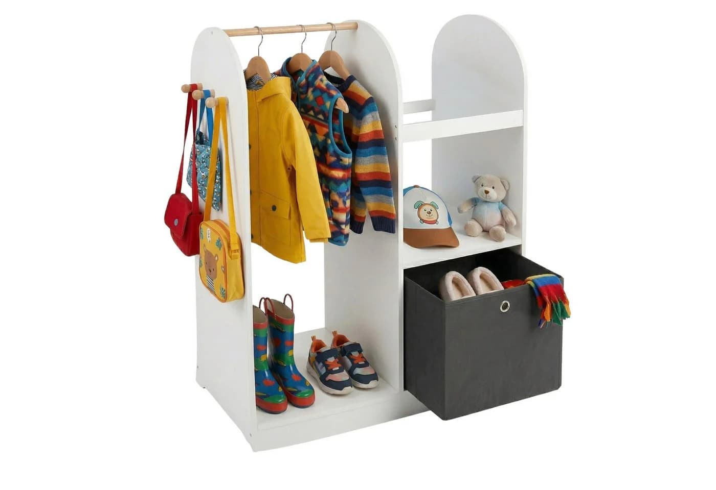 relaxdays Kinderkleiderschrank Kindergarderobe mit Stoffbox Weiß/Schwarz - Bild 2