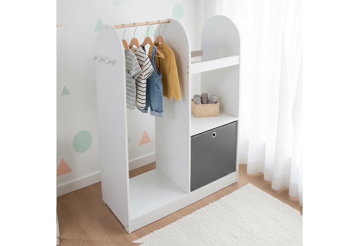 relaxdays Kinderkleiderschrank Kindergarderobe mit Stoffbox Weiß/Schwarz - Bild 3