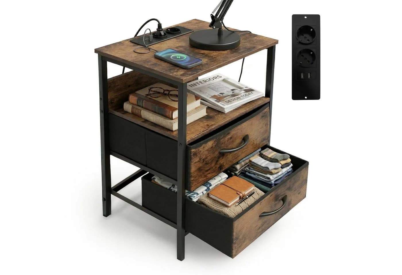 relaxdays Beistelltisch Industrial-Style mit USB-Anschluss - Bild 2