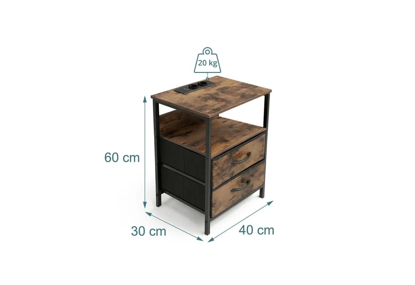 relaxdays Beistelltisch Industrial-Style mit USB-Anschluss - Bild 3
