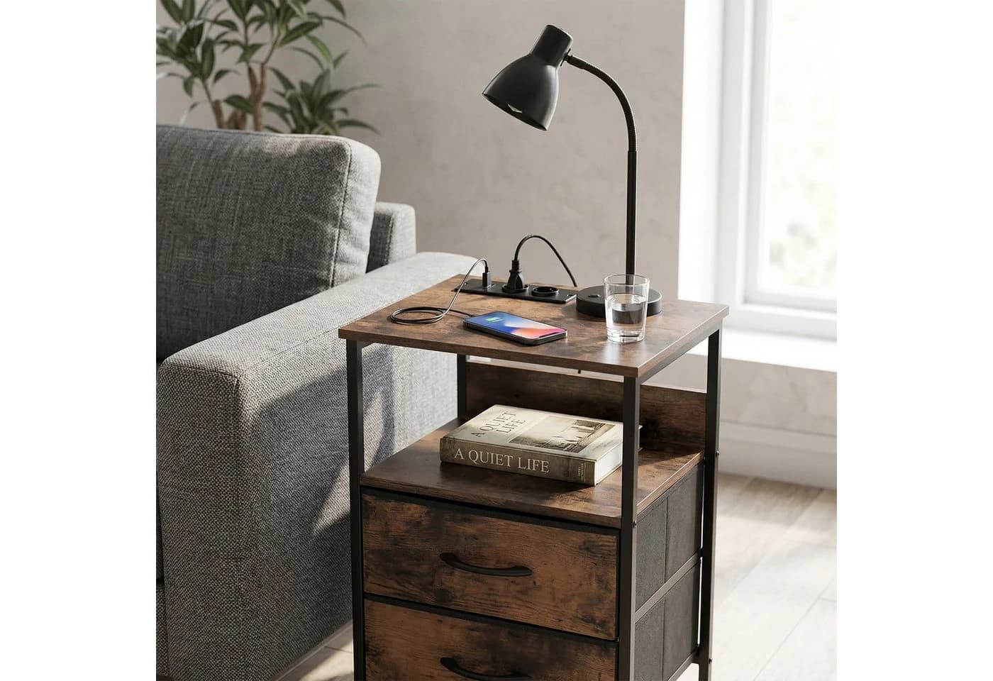 relaxdays Beistelltisch Industrial-Style mit USB-Anschluss - Bild 5