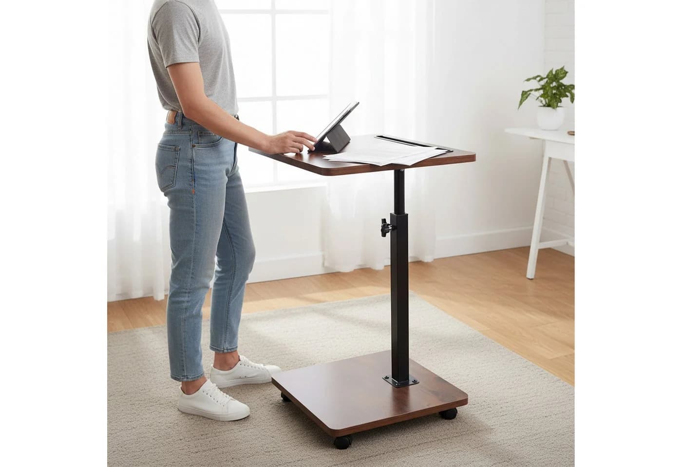 relaxdays Höhenverstellbarer Beistelltisch C-Form Braun/Schwarz - Bild 5