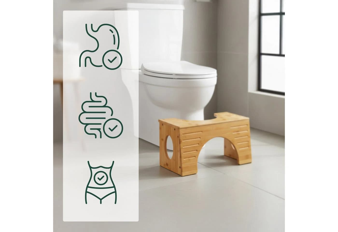 relaxdays Bambus Fußhocker Toilettenhocker 2 Höhen Natur - Bild 3