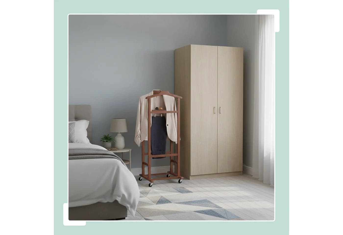 relaxdays Premium Herrendiener Bambus auf Rollen Braun