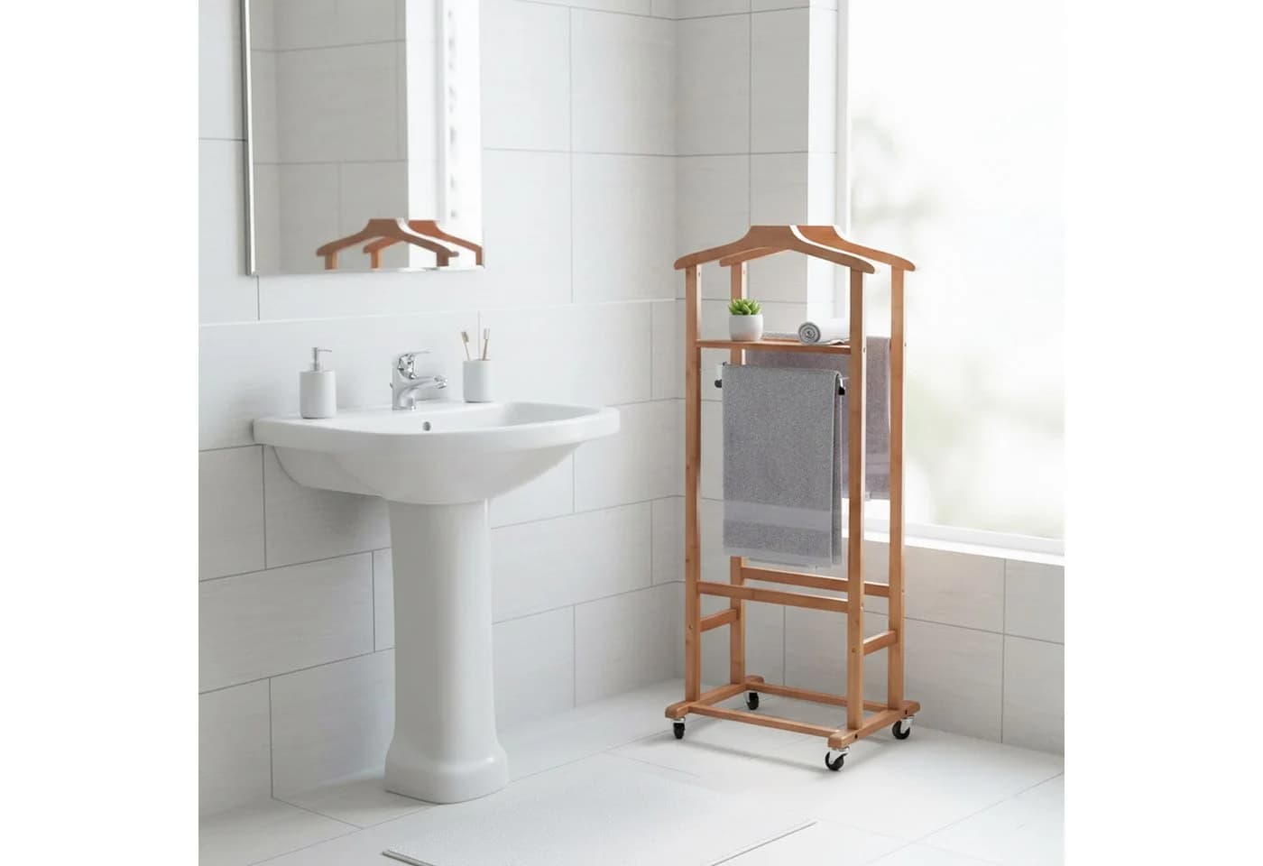 relaxdays Premium Herrendiener Bambus auf Rollen Braun - Bild 3