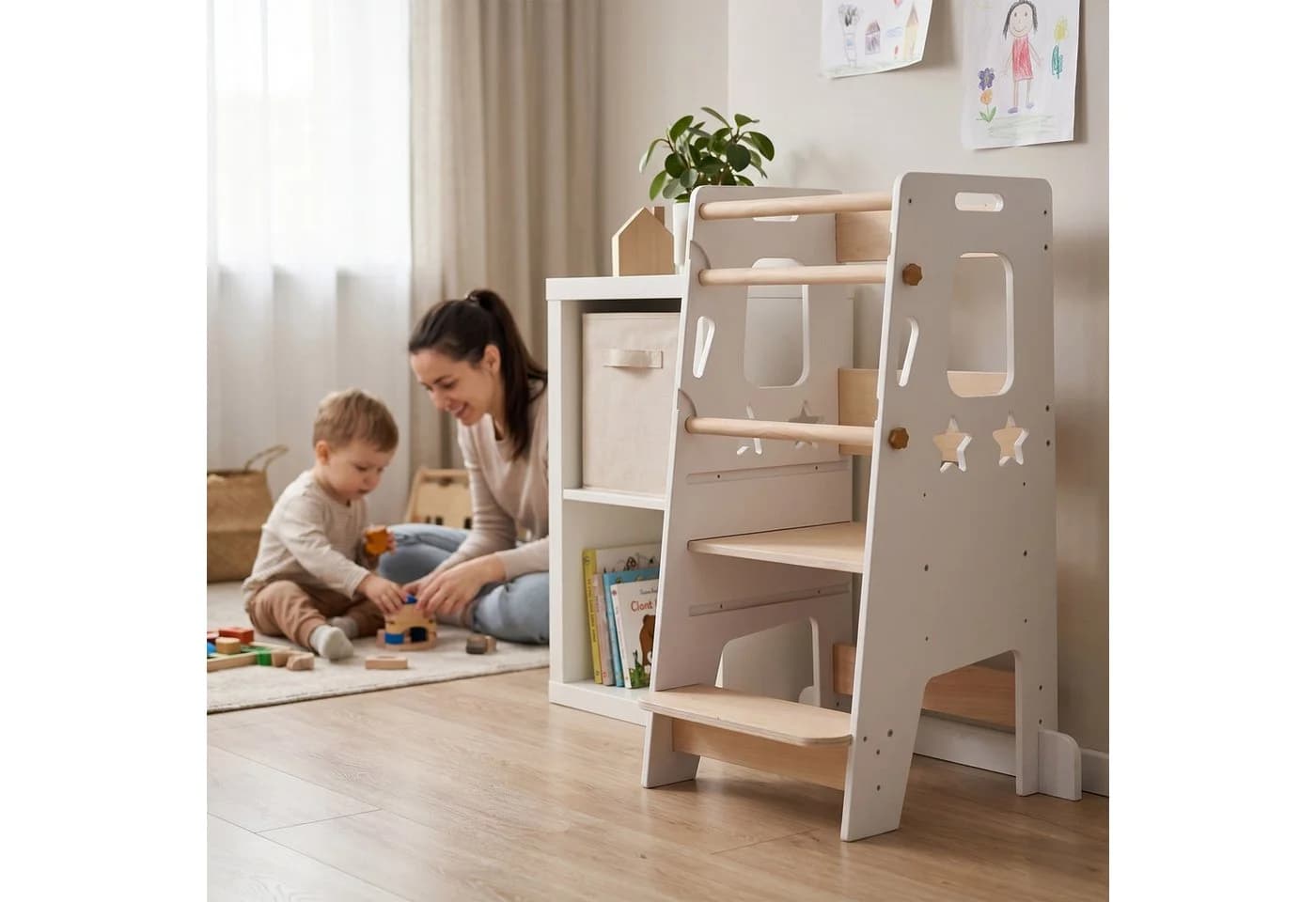 relaxdays Lernturm Höhenverstellbar mit Sicherheitsbügeln Weiß - Bild 5