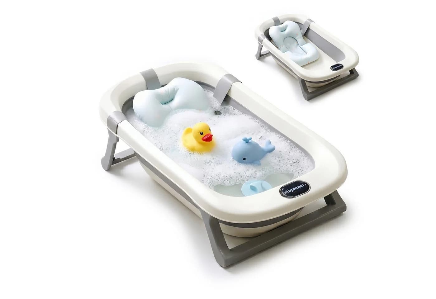 relaxdays Faltbare Babybadewanne mit Kissen, weiß/grau - Bild 2