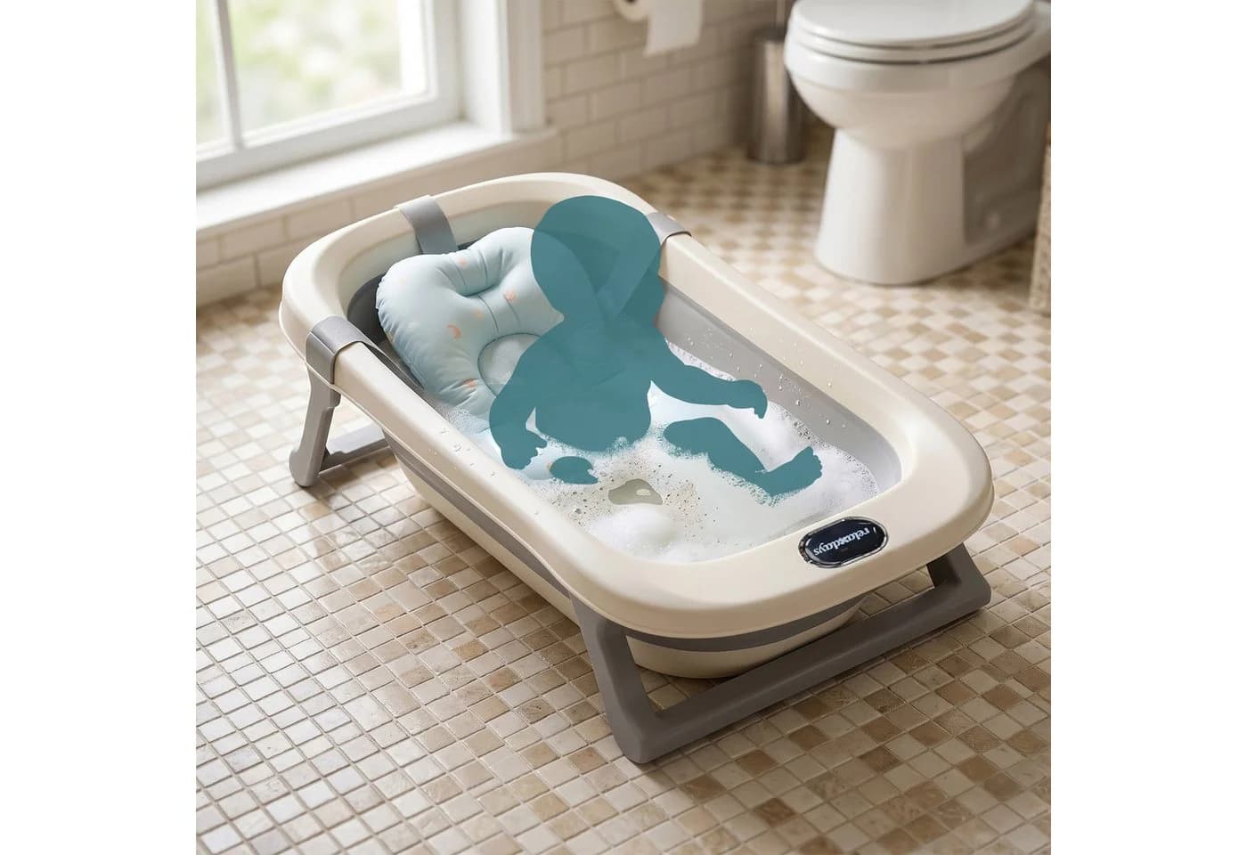 relaxdays Faltbare Babybadewanne mit Kissen, weiß/grau - Bild 3