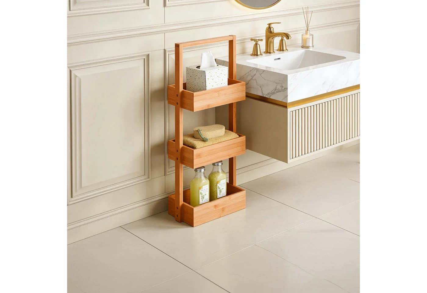 relaxdays Bambus Badregal mit 3 Ablagen Natur