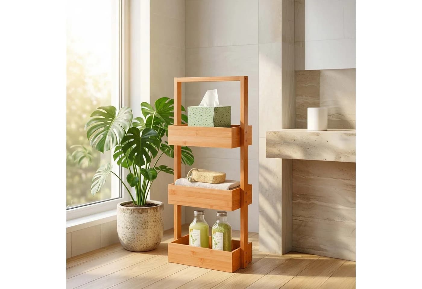 relaxdays Bambus Badregal mit 3 Ablagen Natur - Bild 5