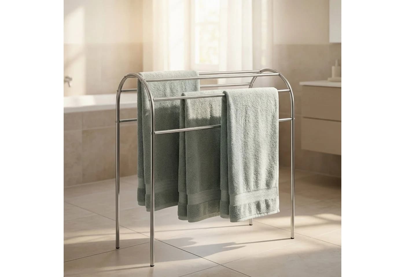 relaxdays Handtuchständer 6 Stangen Silber Edelstahl