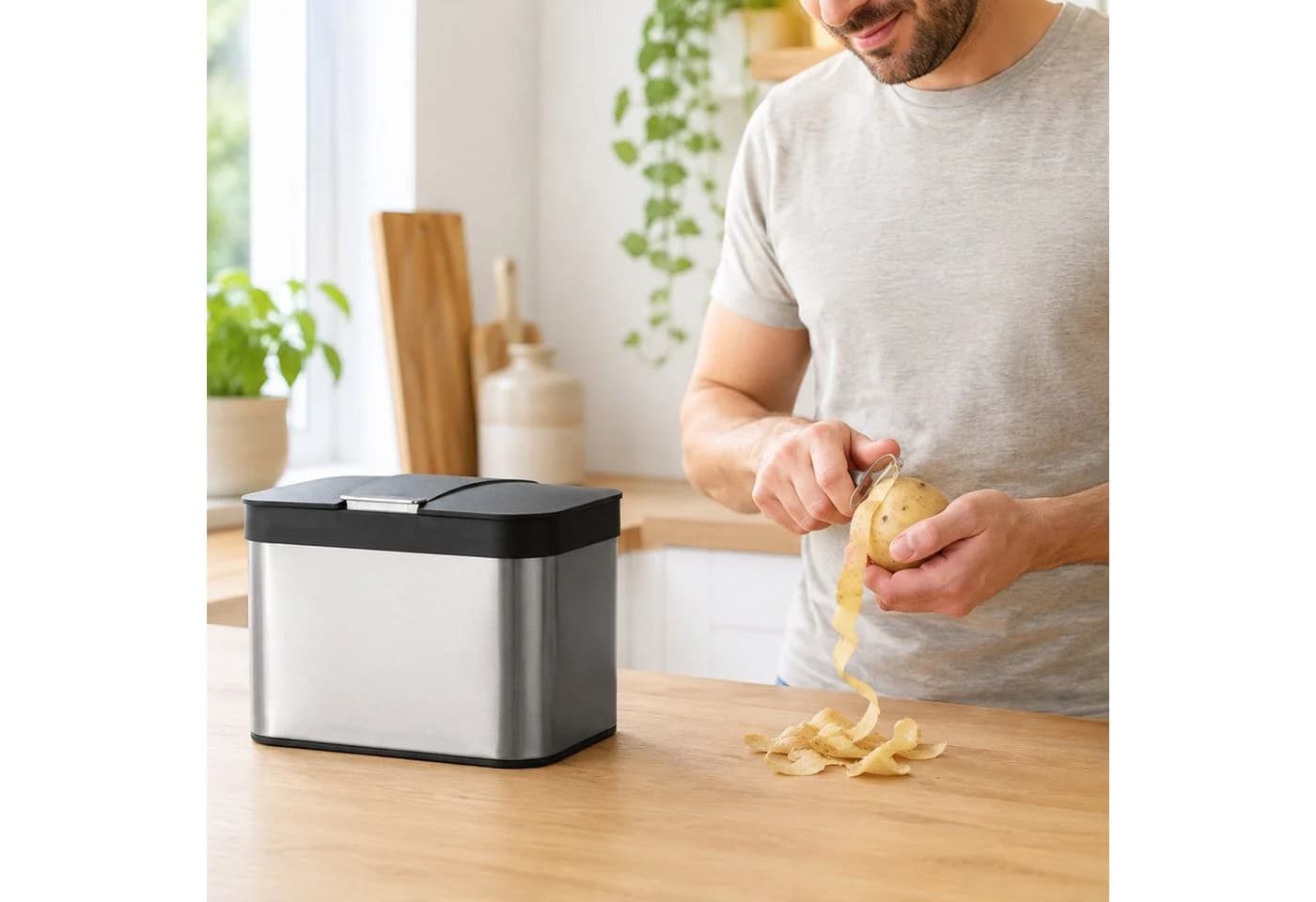 relaxdays Biomülleimer 4,5l Edelstahl mit geruchsdichtem Deckel - Bild 5