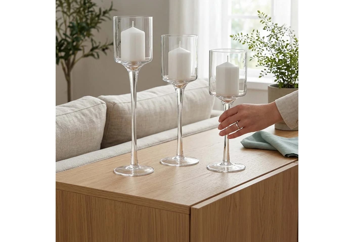relaxdays Kerzenständer Glas 3-tlg. Set Transparent