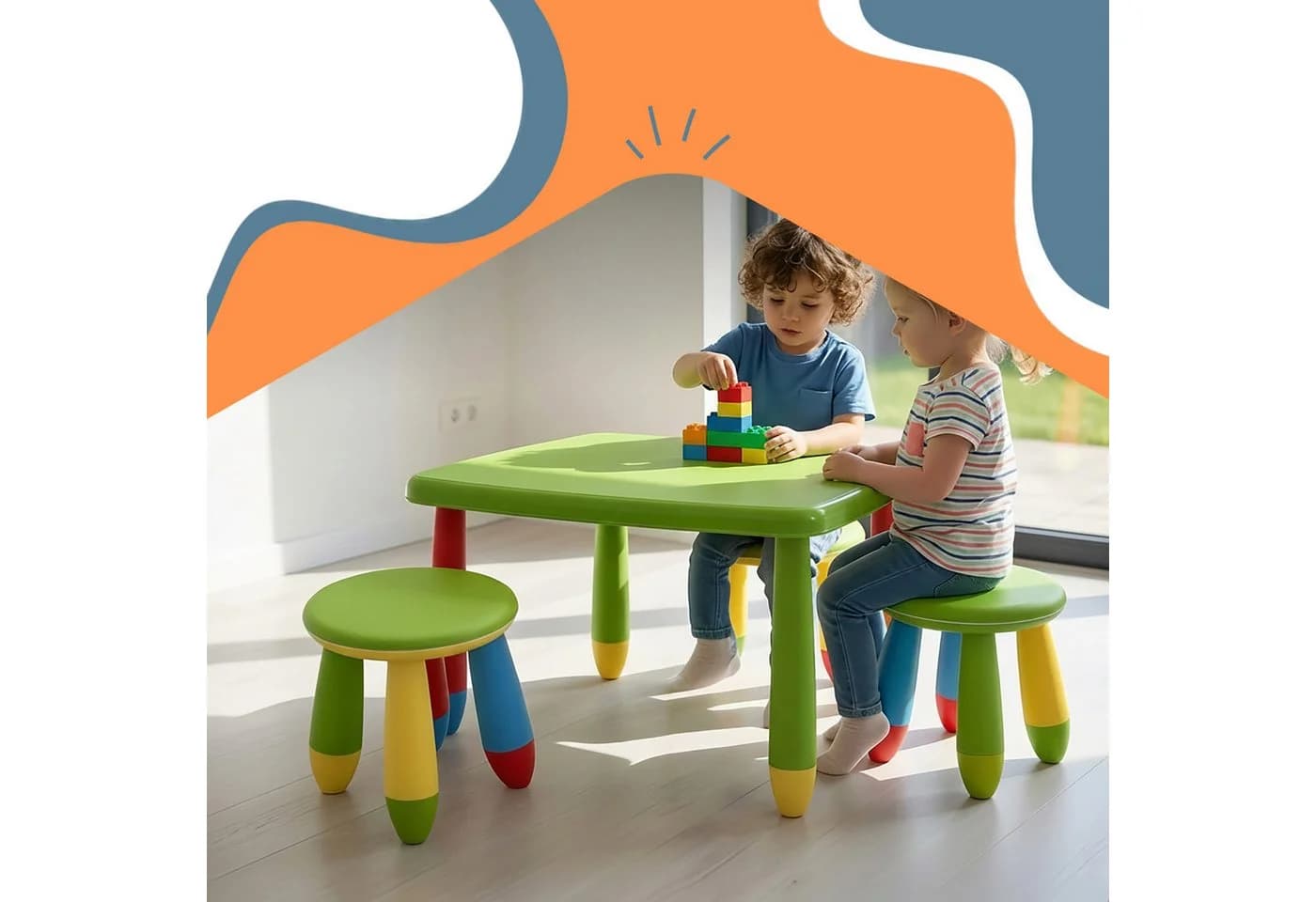 relaxdays Kindersitzgruppe 3-tlg. Bunt Kunststoff
