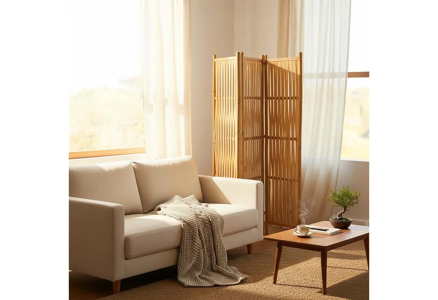 relaxdays Paravent Bambus 3-teilig Braun - Bild 5