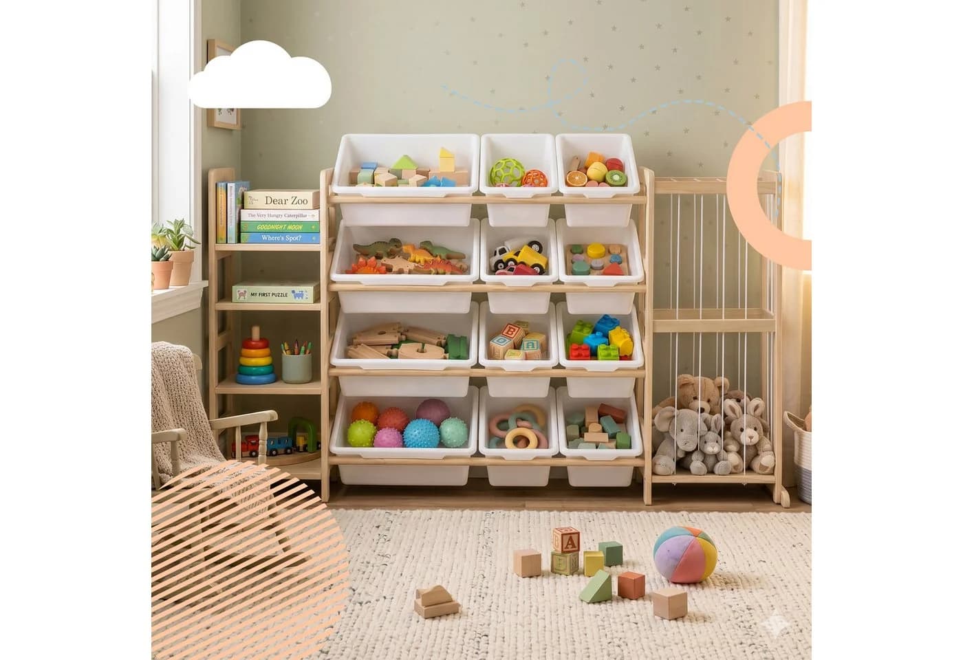 relaxdays Kinderregal mit 12 Boxen und Kuscheltier-Zoo - Bild 3