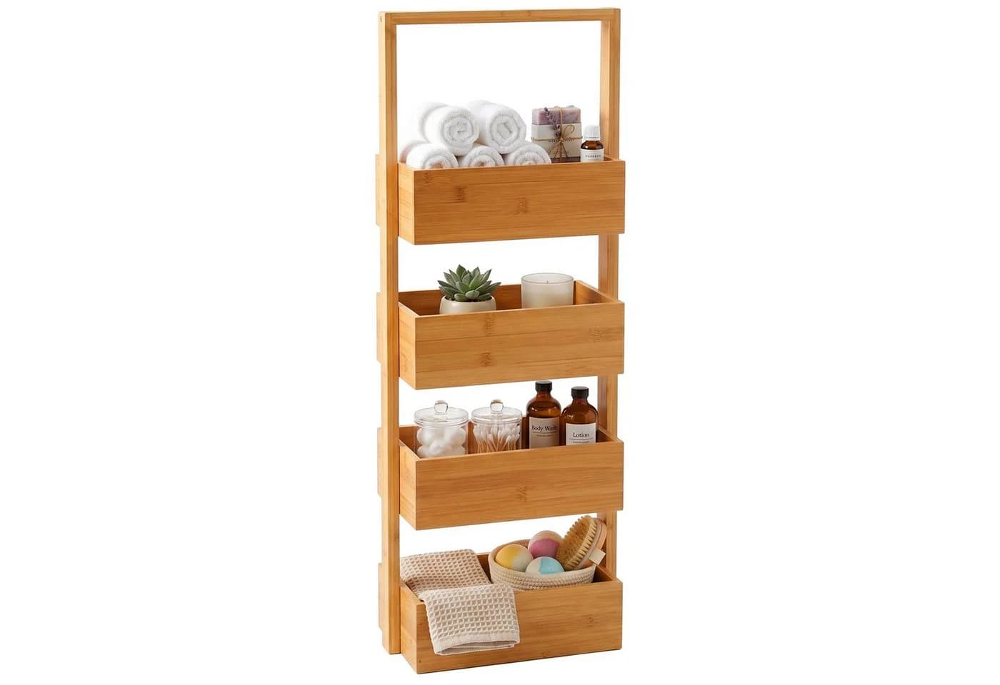 relaxdays Badregal Bambus 4 Ablagen Natur - Bild 2