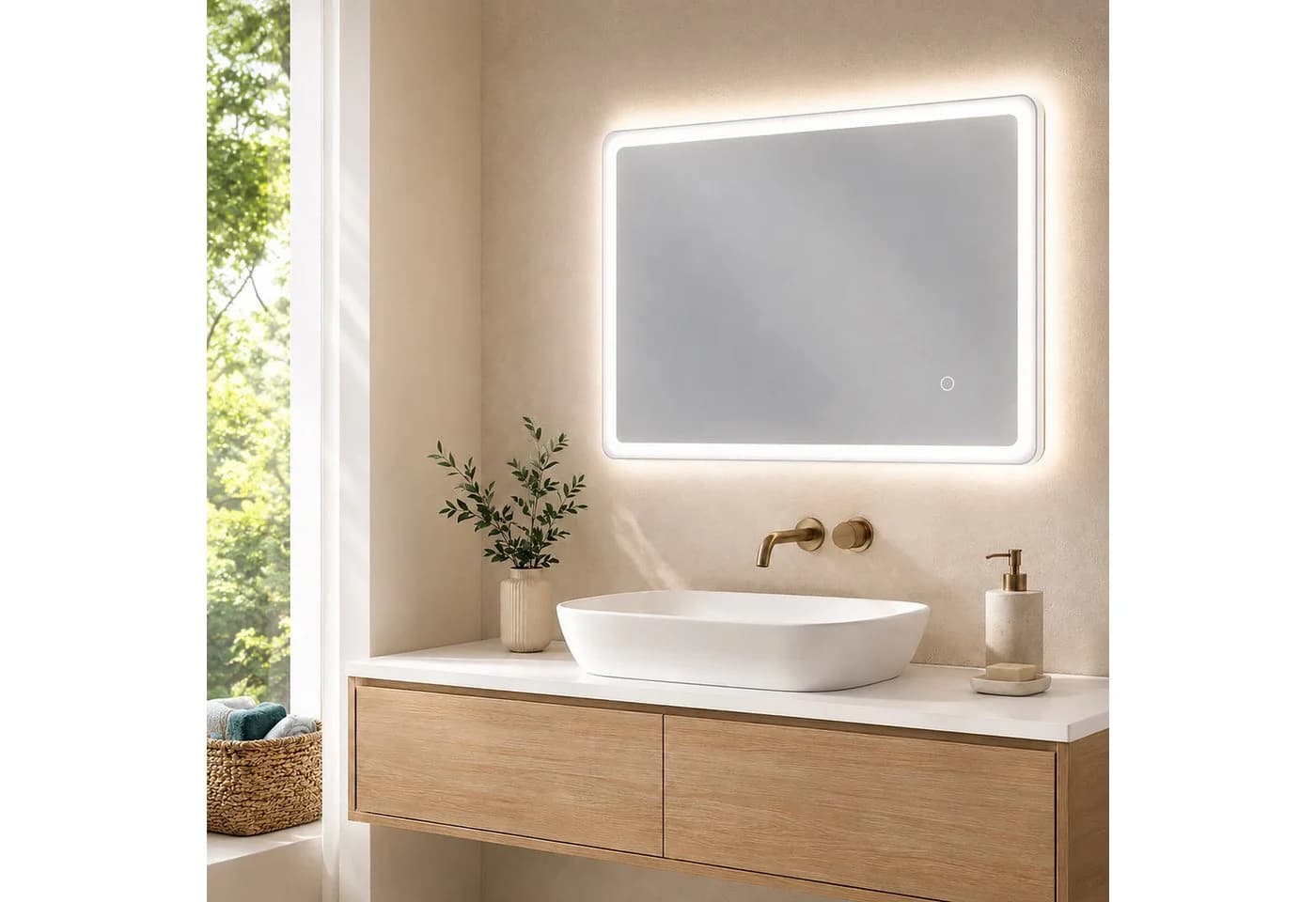 relaxdays LED-Badspiegel Dimmbar mit Touchsensor und 3 Lichtfarben