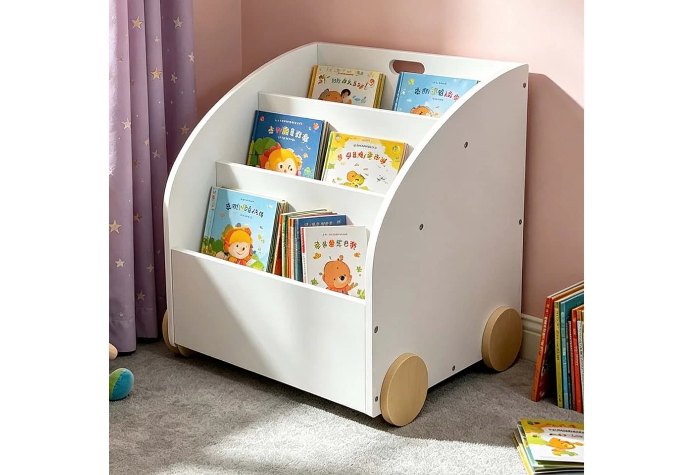 relaxdays Kinderregal Bücherregal 3 Fächer Weiß mit Rollen - Bild 2