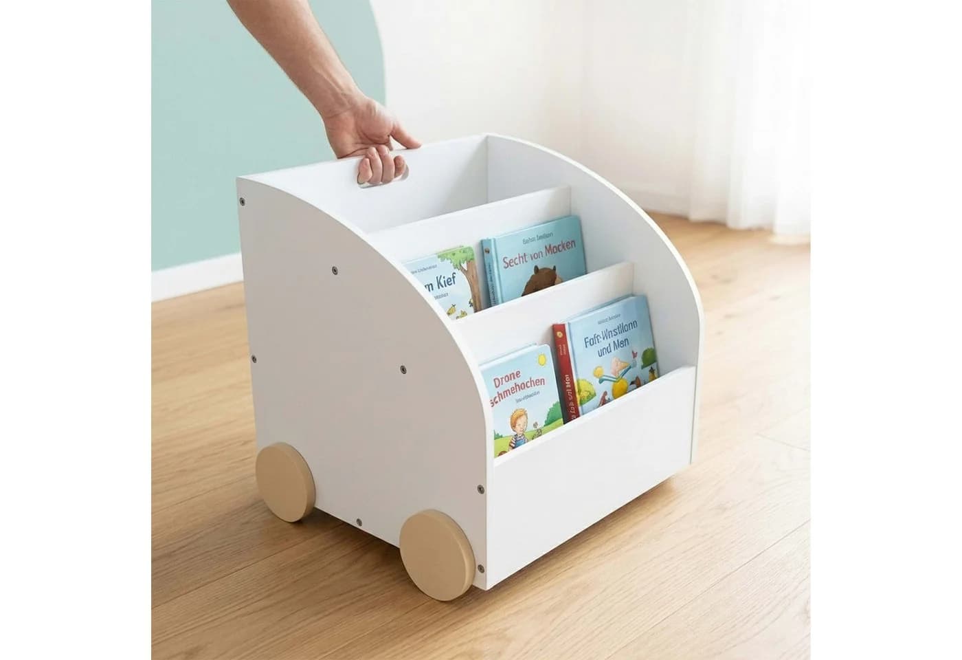 relaxdays Kinderregal Bücherregal 3 Fächer Weiß mit Rollen - Bild 3