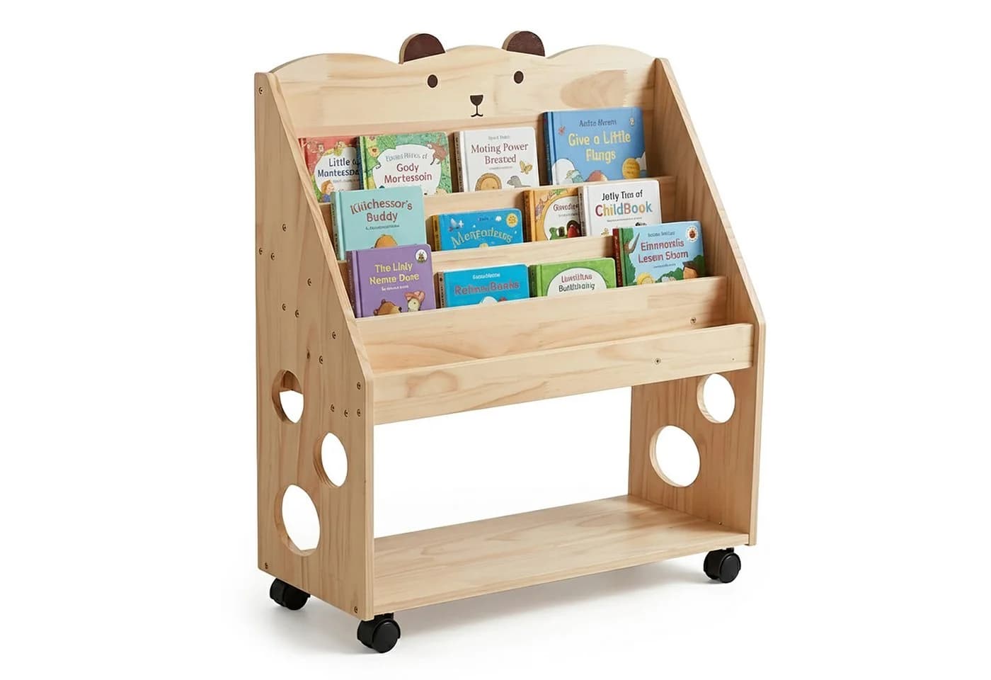 relaxdays Kinderregal mit Rollen und Kreidetafel Natur - Bild 2