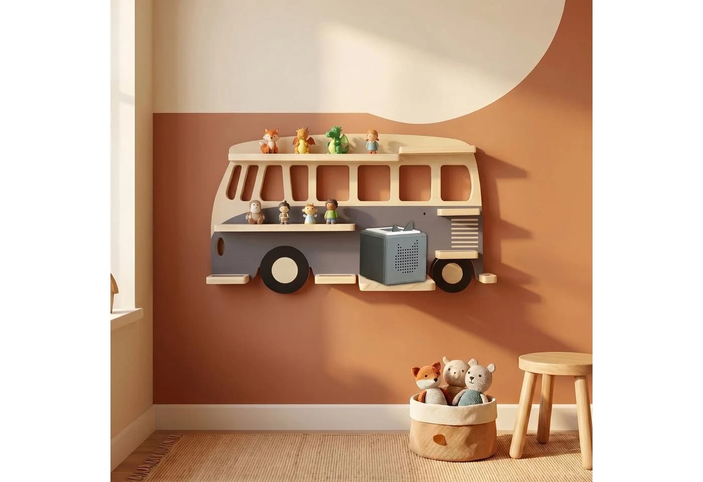 relaxdays Kinderregal Toniebox Regal Bus Grau/Natur - Bild 3