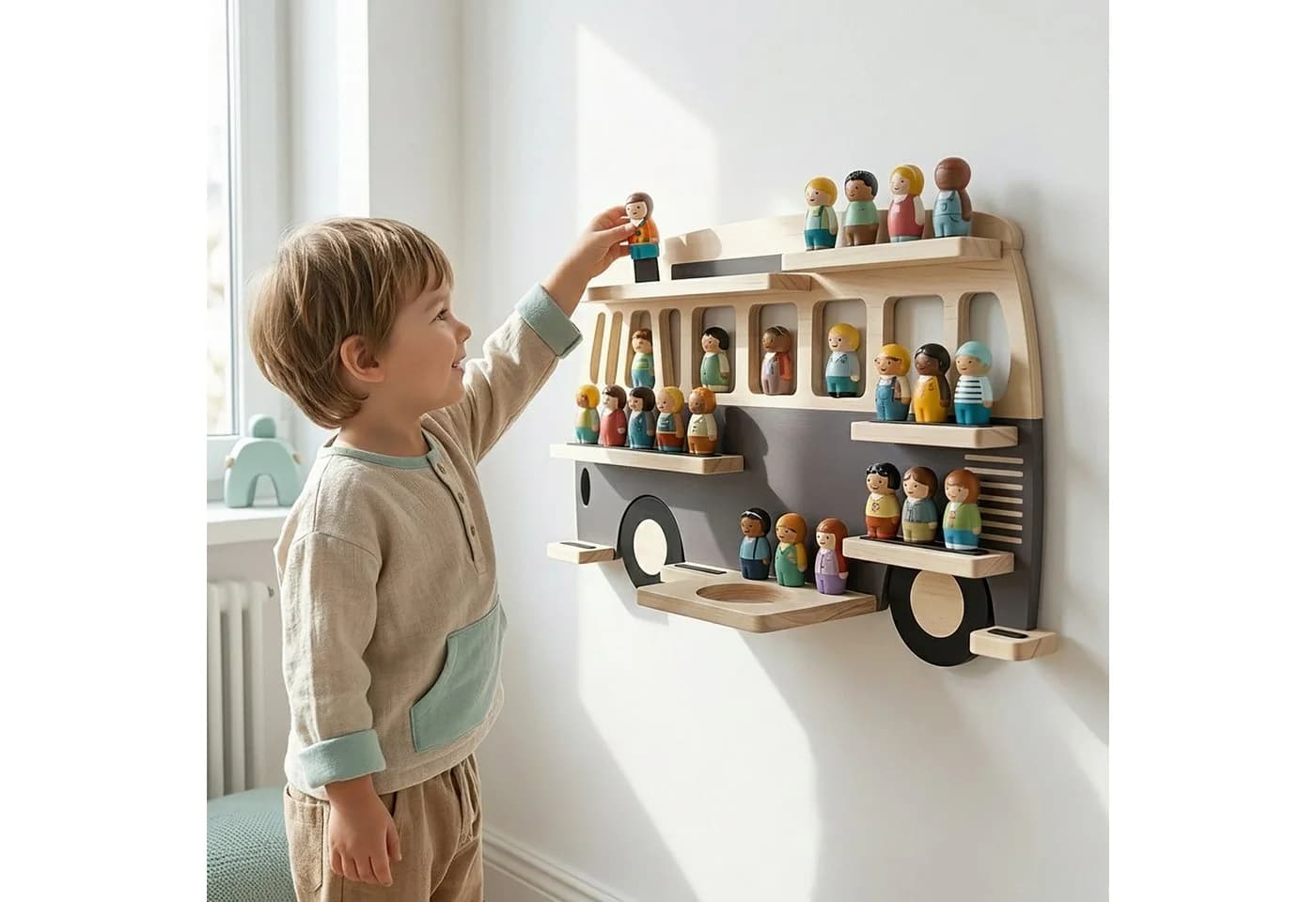 relaxdays Kinderregal Toniebox Regal Bus Grau/Natur - Bild 5