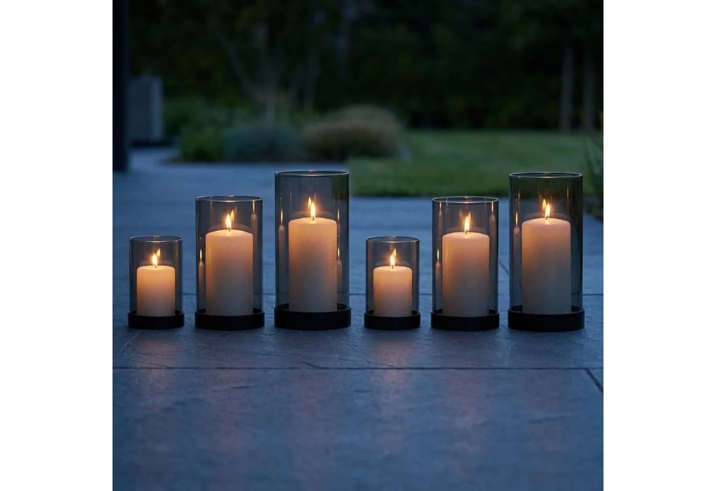 relaxdays Windlicht Rauchglas 6er Set mit Metallfuß
