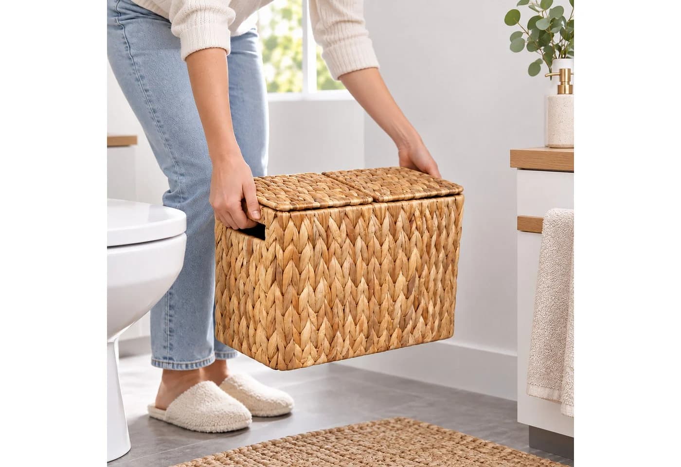 relaxdays Toilettenpapierhalter 6 Rollen Wasserhyazinthe Braun - Bild 5