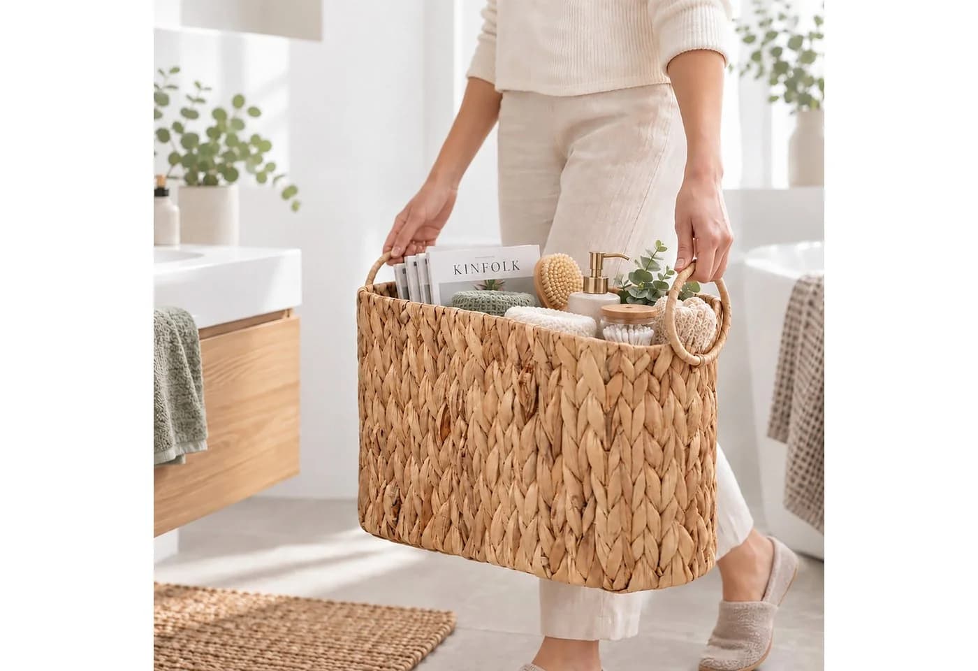 relaxdays Toiletten-Ersatzrollenhalter Braun Wasserhyazinthe - Bild 3