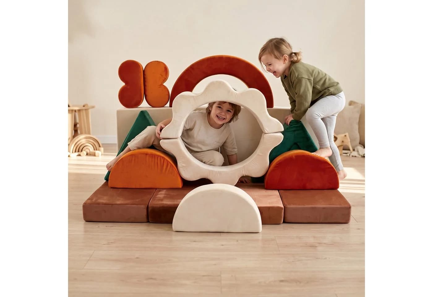 relaxdays Kindersofa 18-tlg. Bunt Modular Samt