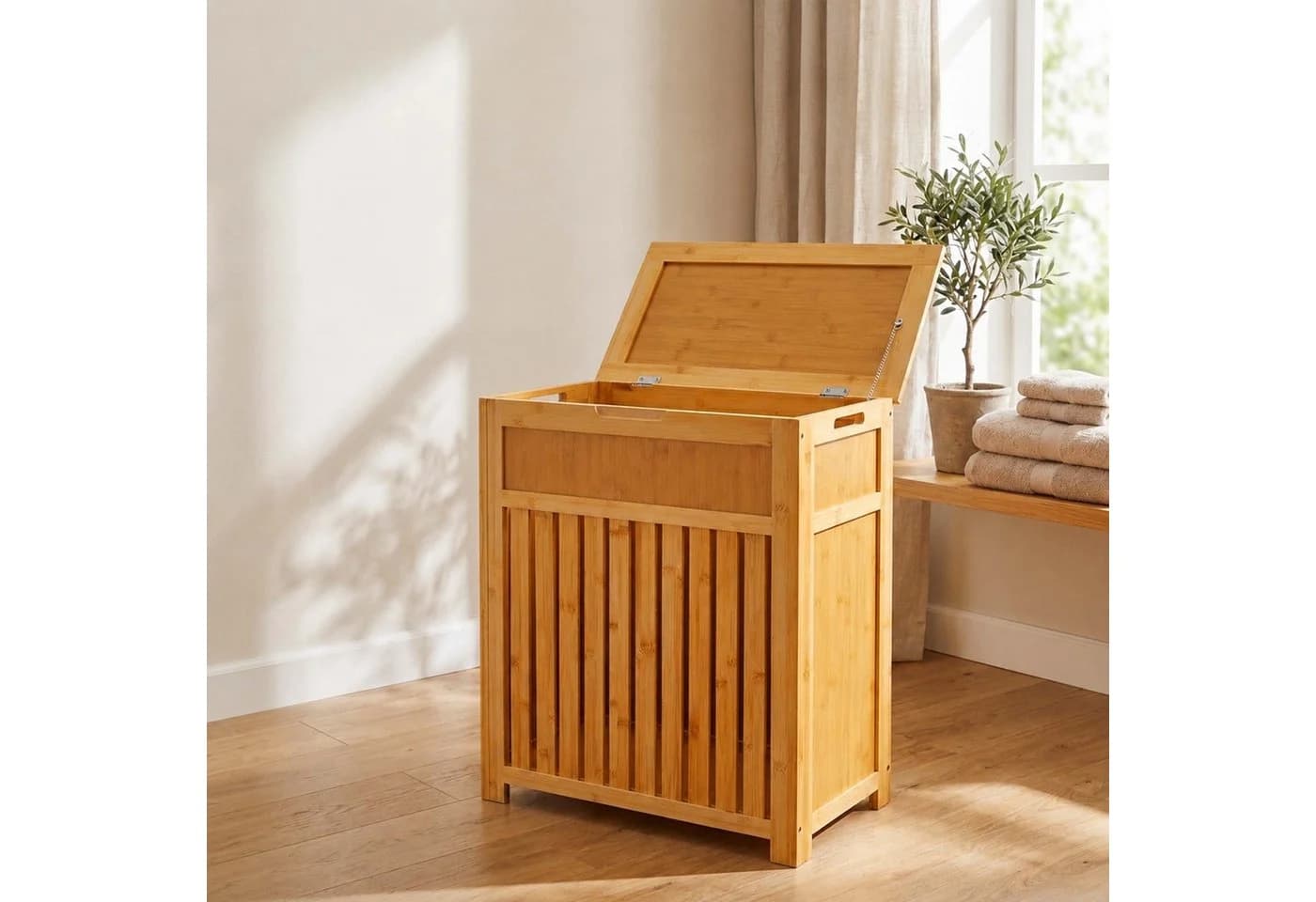 relaxdays Wäschekorb mit Deckel Bambus Beige - Bild 3